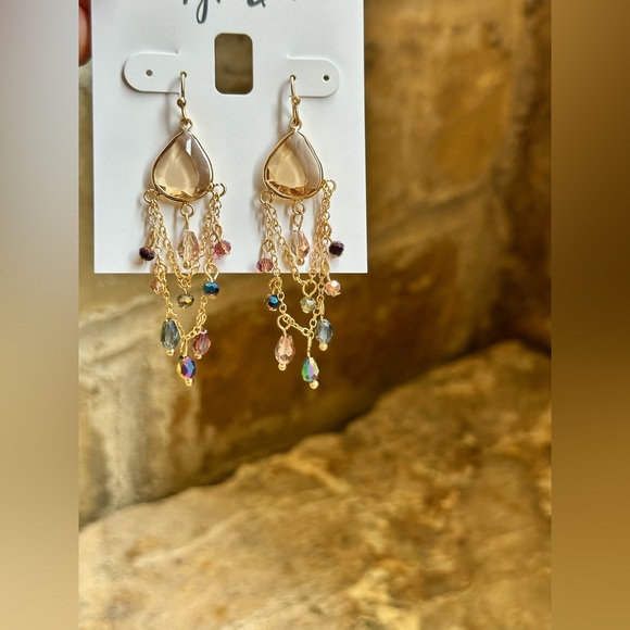 Gold Citrine Rainbow Bead Gemstone Earrings - Picture 5 of 7